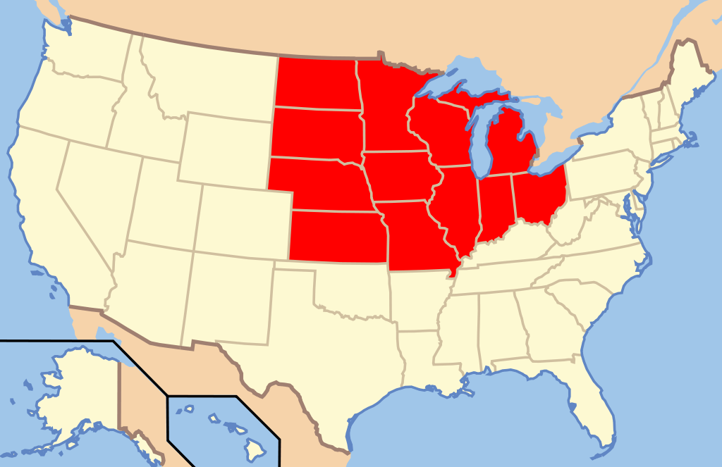 Carte du Midwest des Etats-Unis