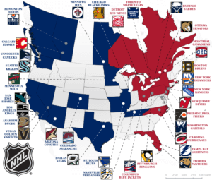 carte des équipes de hockey sur glace de la NHL